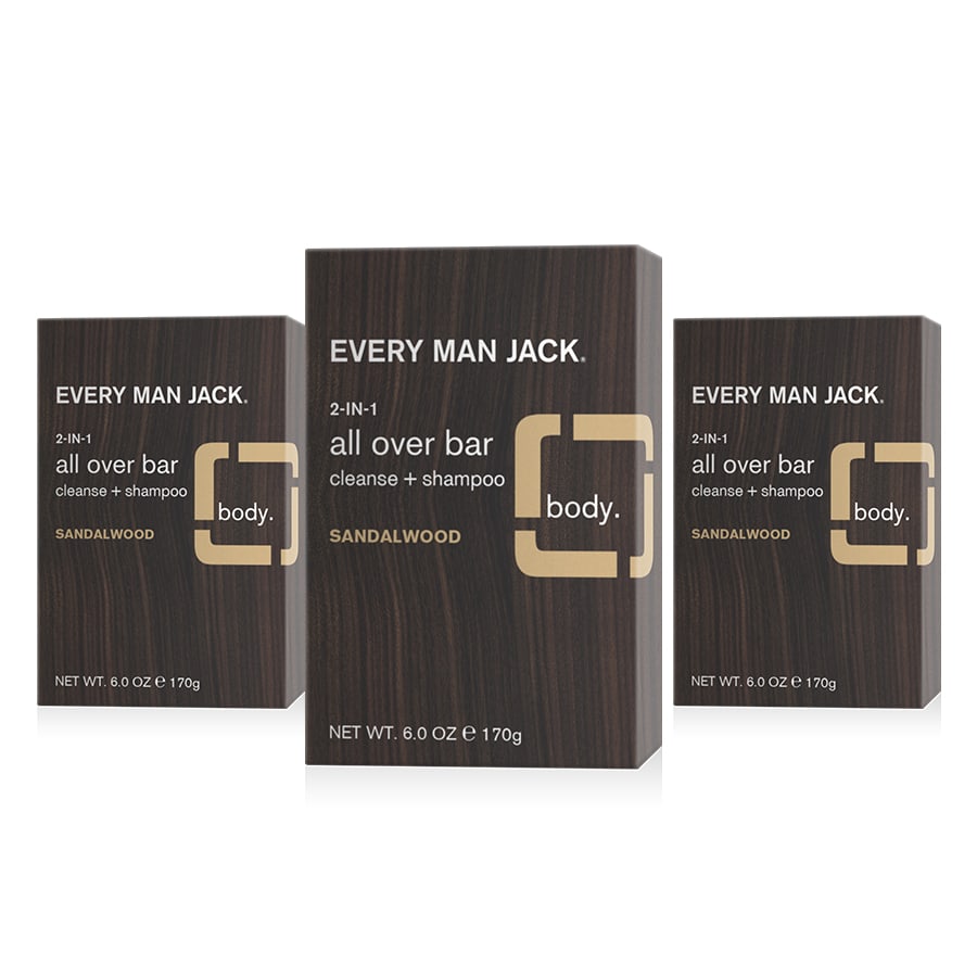 Every Man Jack Sandalwood Mens Soap Bar for Body and Hair - Bar Soap for Men with Shea Butter, Aloe Vera, and Glycerin to Deep Clean, Hydrate, and Soothe Skin - Naturally Derived, Zero Harmful Chemicals - 3 Pack