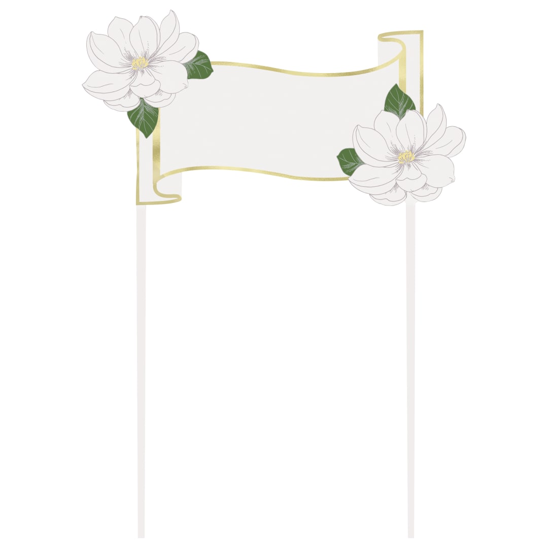 Floral &amp; Gold Foil Acrylic DIY Banner Cake Topper