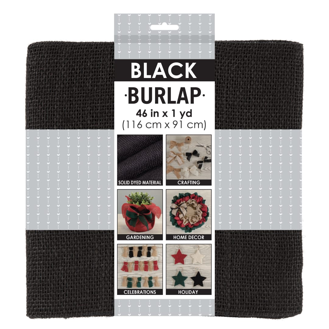 Allen Company Precut Natural Jute Burlap, Finished Edges, 46"W x 1-Yard, Black