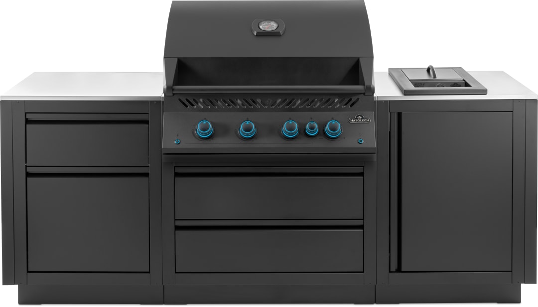 OASIS® Outdoor Kitchen Kit, Matte Black, Propane, Series 32 with Stainless Steel Countertops