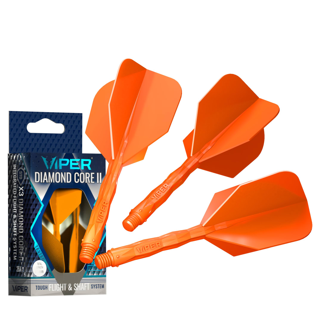 Viper Diamond Core II Integrated Dart Flight & Shaft System - Medium Shaft, Standard Flight - Neon Orange
