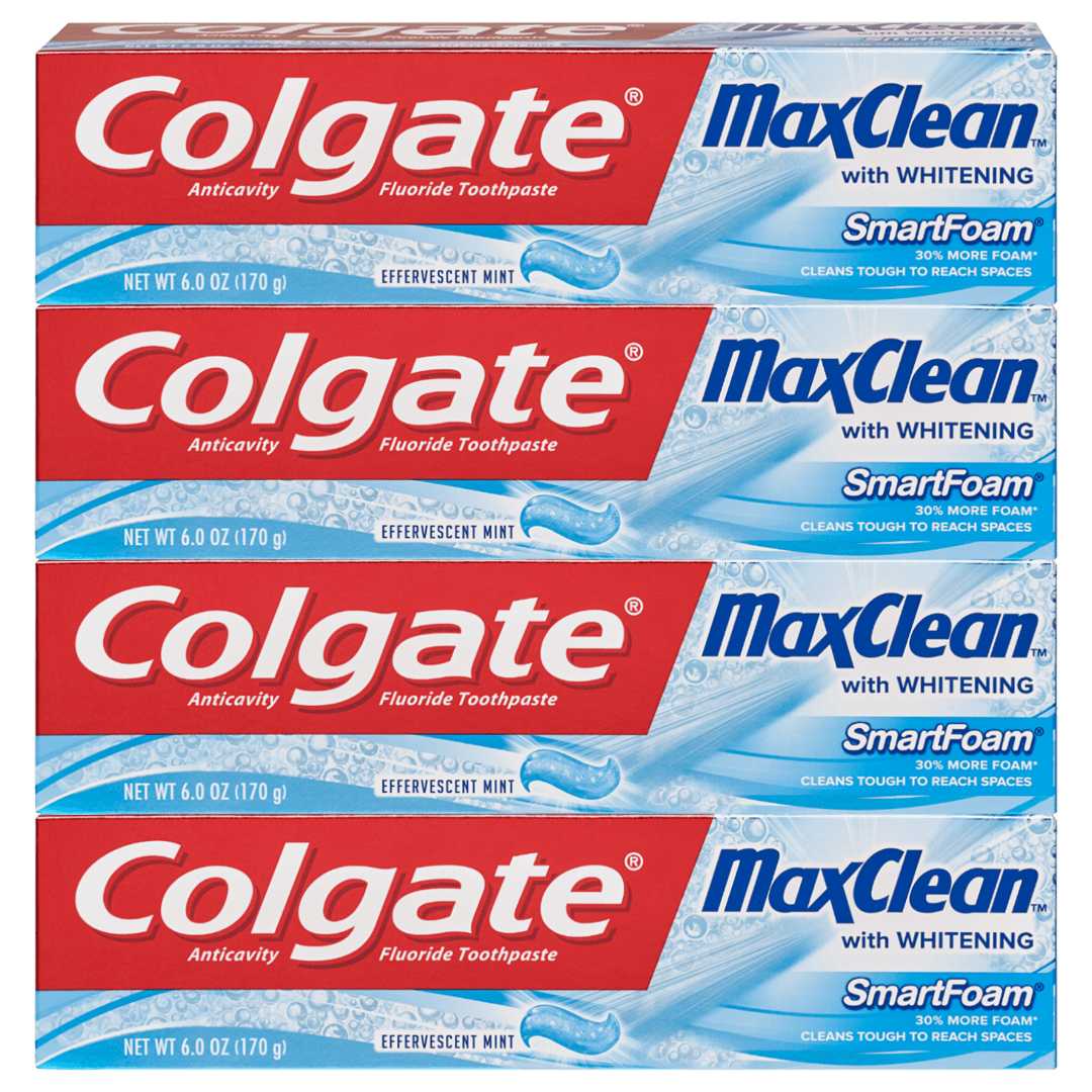 Colgate Max Clean Foaming Toothpaste with Whitening, Mint - 6 Ounce (4 Count)