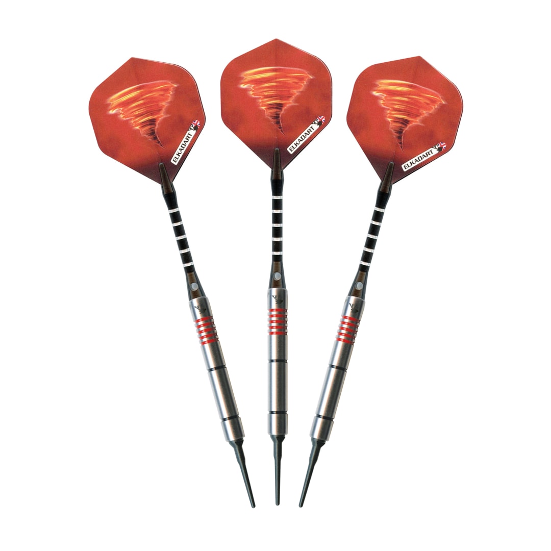 Elkadart Tornado 90% Tungsten Soft Tip Dart Set 4 Red and 2 Black Rings 16 Grams