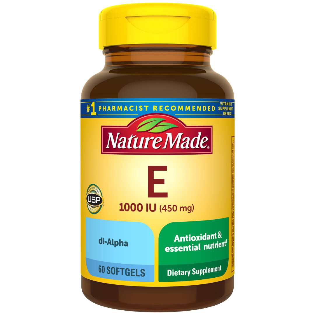 Nature Made Vitamin E 450 mg (1000 IU) dl-Alpha, Dietary Supplement for Antioxidant and Skin Support, 60 Softgels, 60 Day Supply