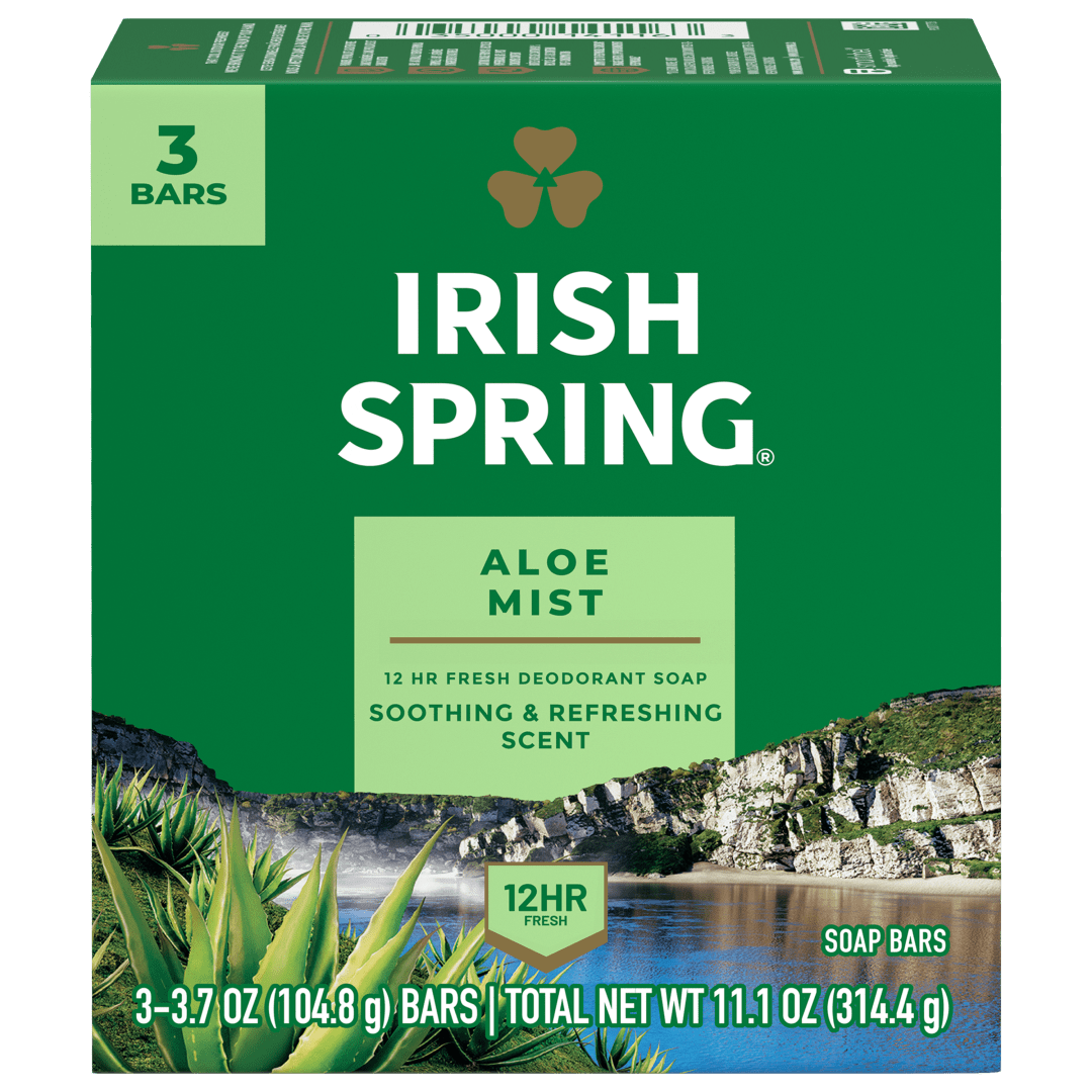 Irish Spring Aloe Mist Deodorant Bar Soap for Men, 12 Hour Fresh Deodorant Soap, 3.7 oz Bar (3 Pack)