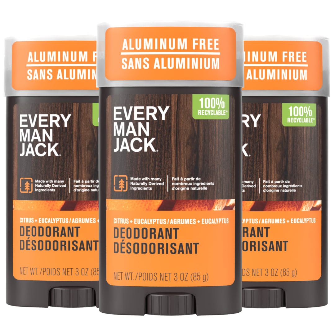 Every Man Jack Citrus + Eucalyptus Men’s Deodorant - Stay Fresh with Aluminum Free Deodorant For all Skin Types - Odor Crushing, Long Lasting, with Naturally Derived Ingredients - 3oz (3-Pack)