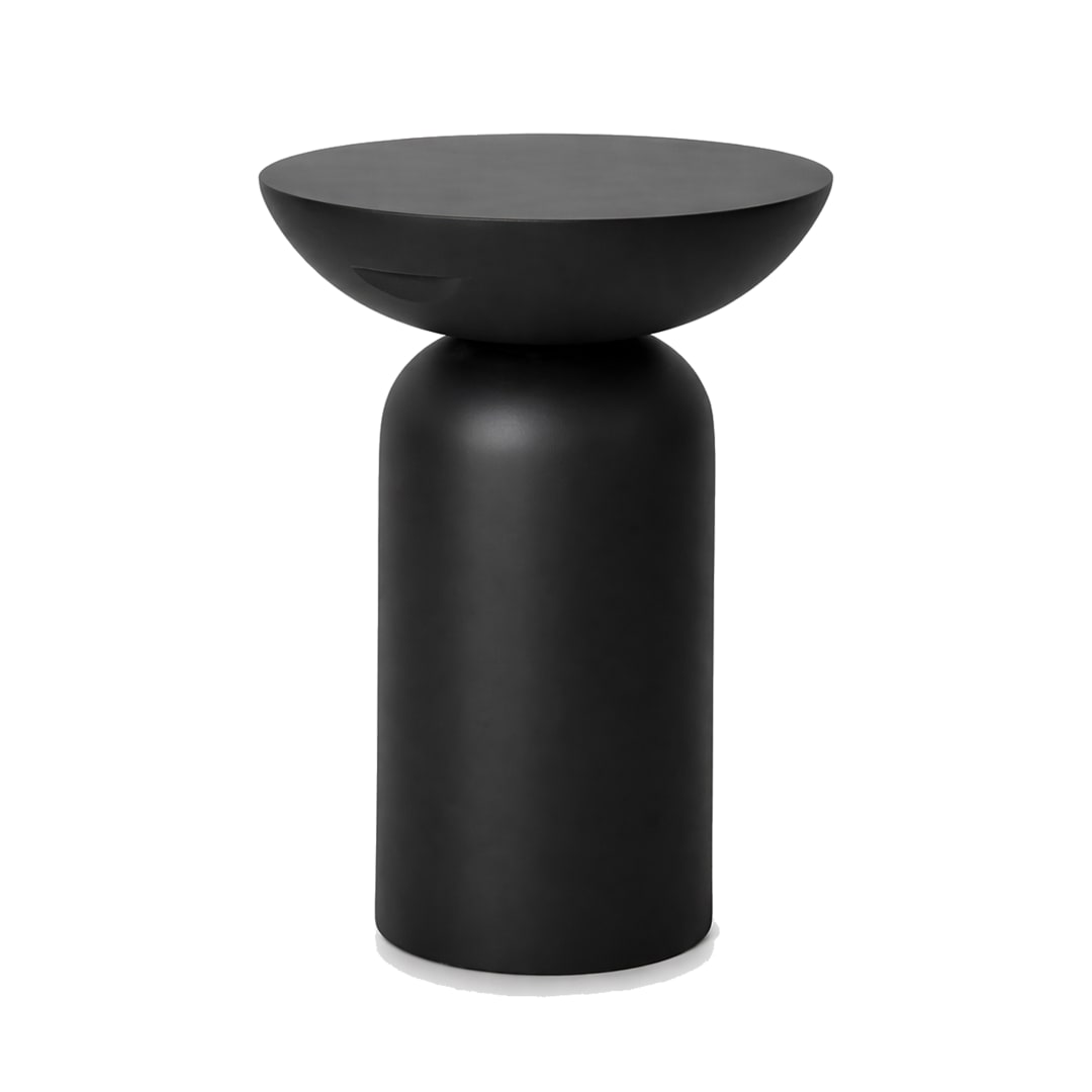 Modern Indoor/Outdoor 25.6 in. Round Poly-Fiber Pedestal End Table in Matte Black