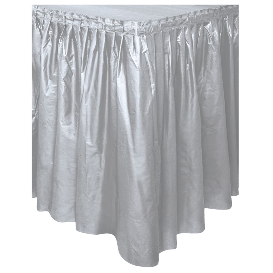 Silver Solid Plastic Table Skirt, 29" x 21 ft