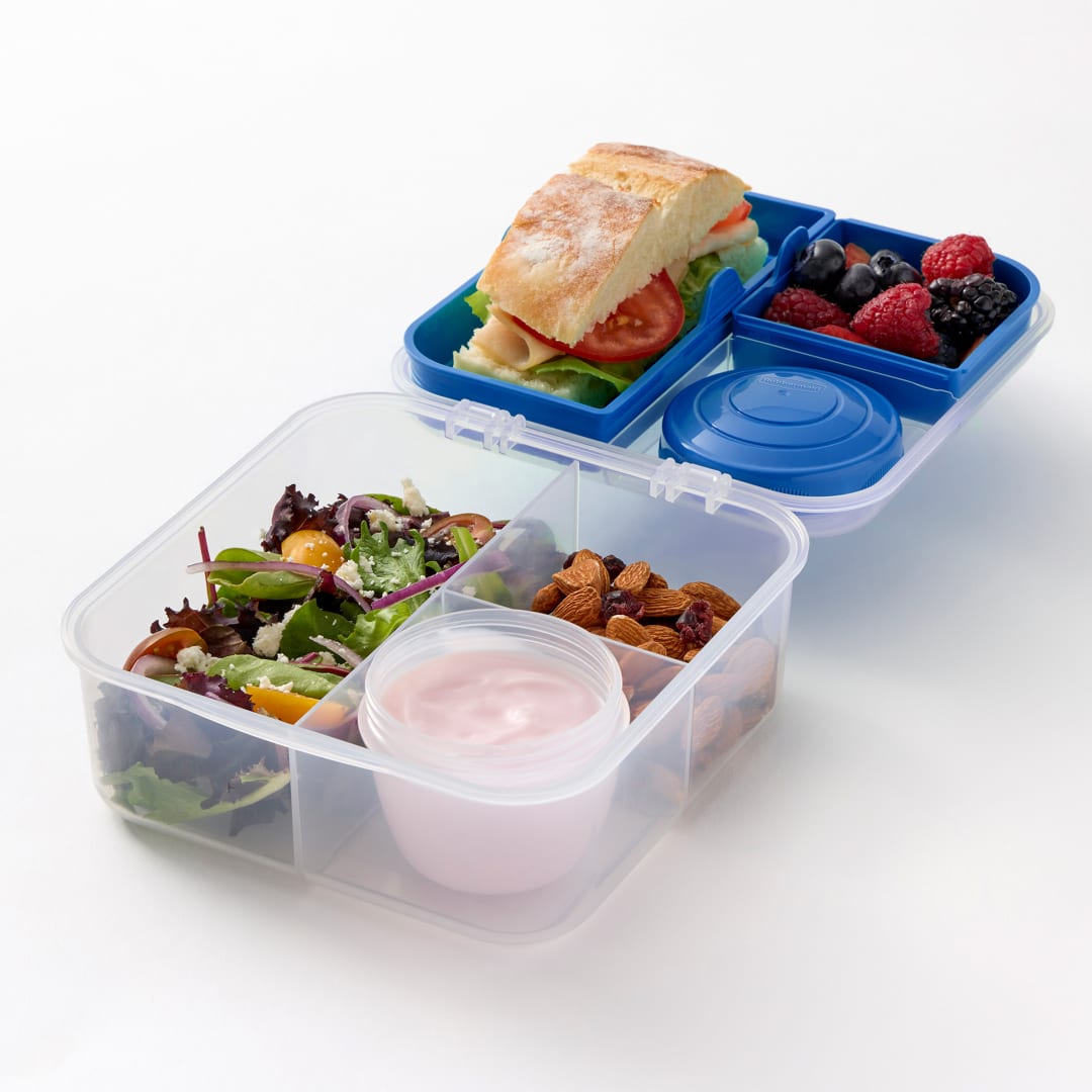Rubbermaid Pack & Go 1.25 L Bento Cube with Yogurt Pot, Meal Prep Container with Compartments and Dividers