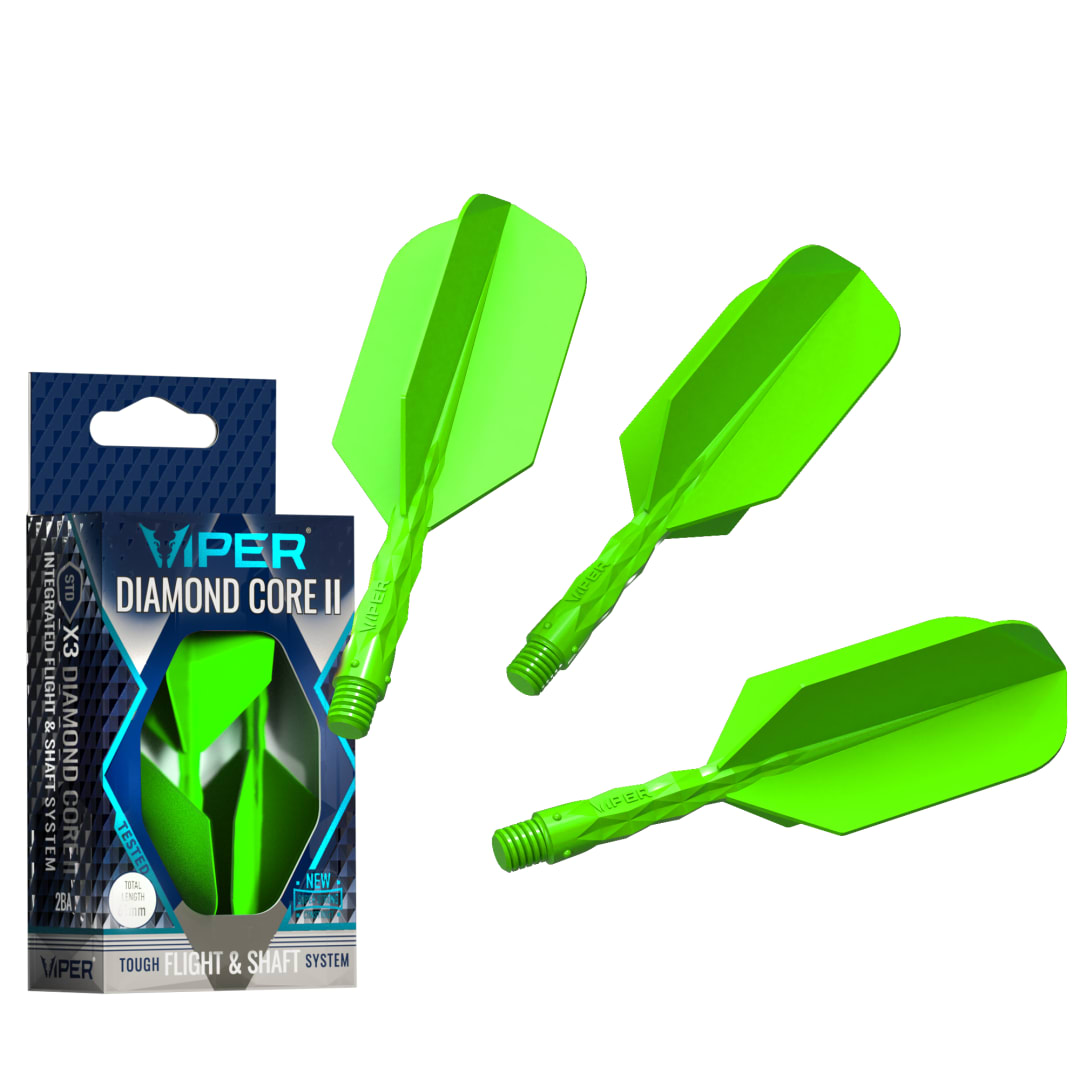 Viper Diamond Core II Integrated Dart Flight & Shaft System - Short Shaft, Slim Flight - Neon Green