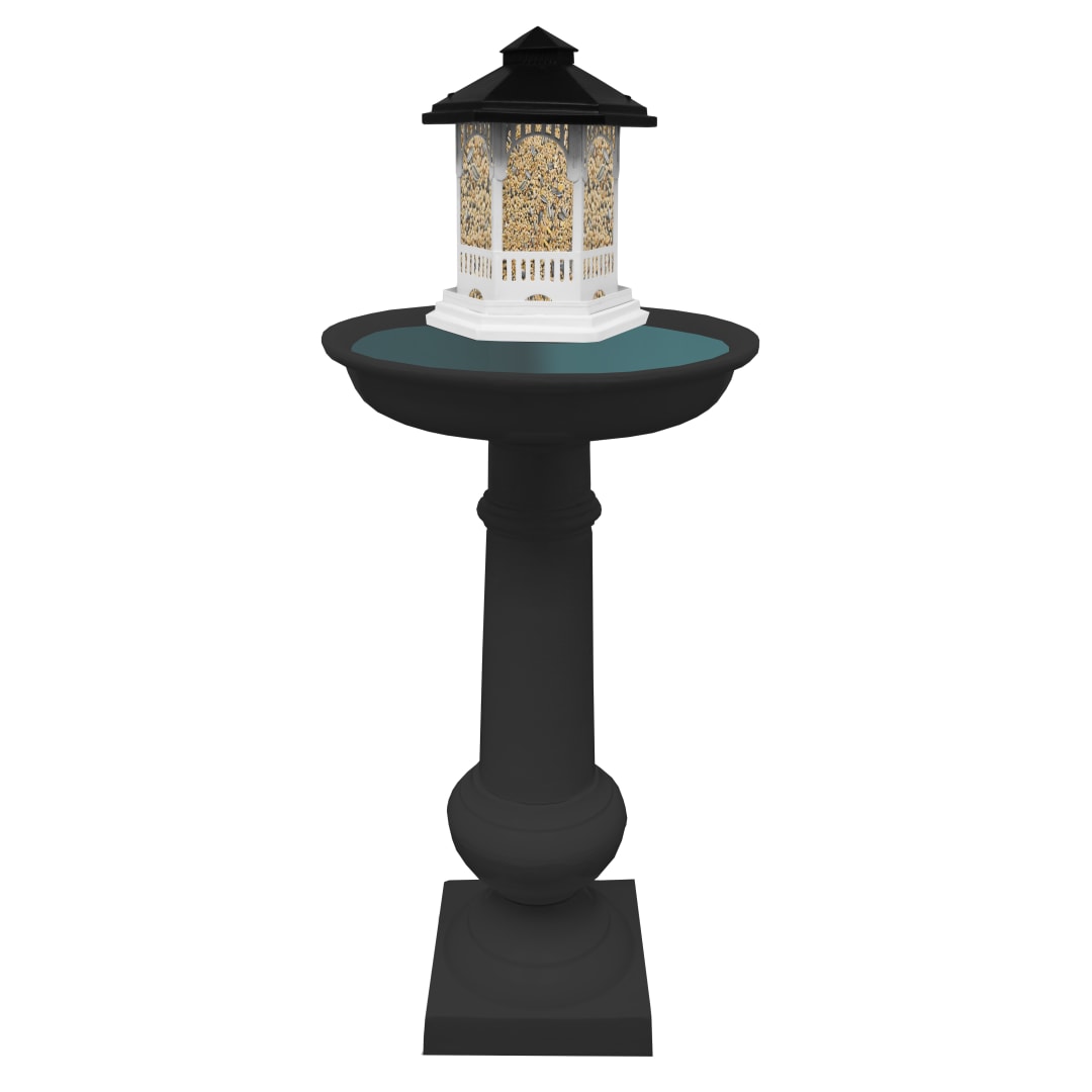 Modern Round Cast Aluminum Metal 40-in Black Bird Bath and Bird Feeder Combo