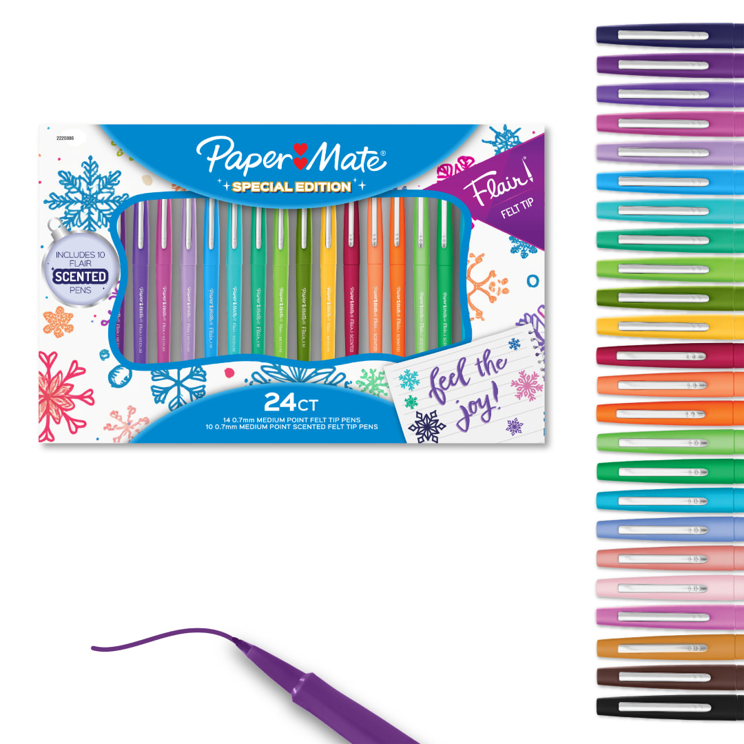 Paper Mate Flair Felt Tip Pens, Special Edition, Featuring Flair Medium and Scented Pens, Medium Point (0.7mm), Assorted, 24 Count