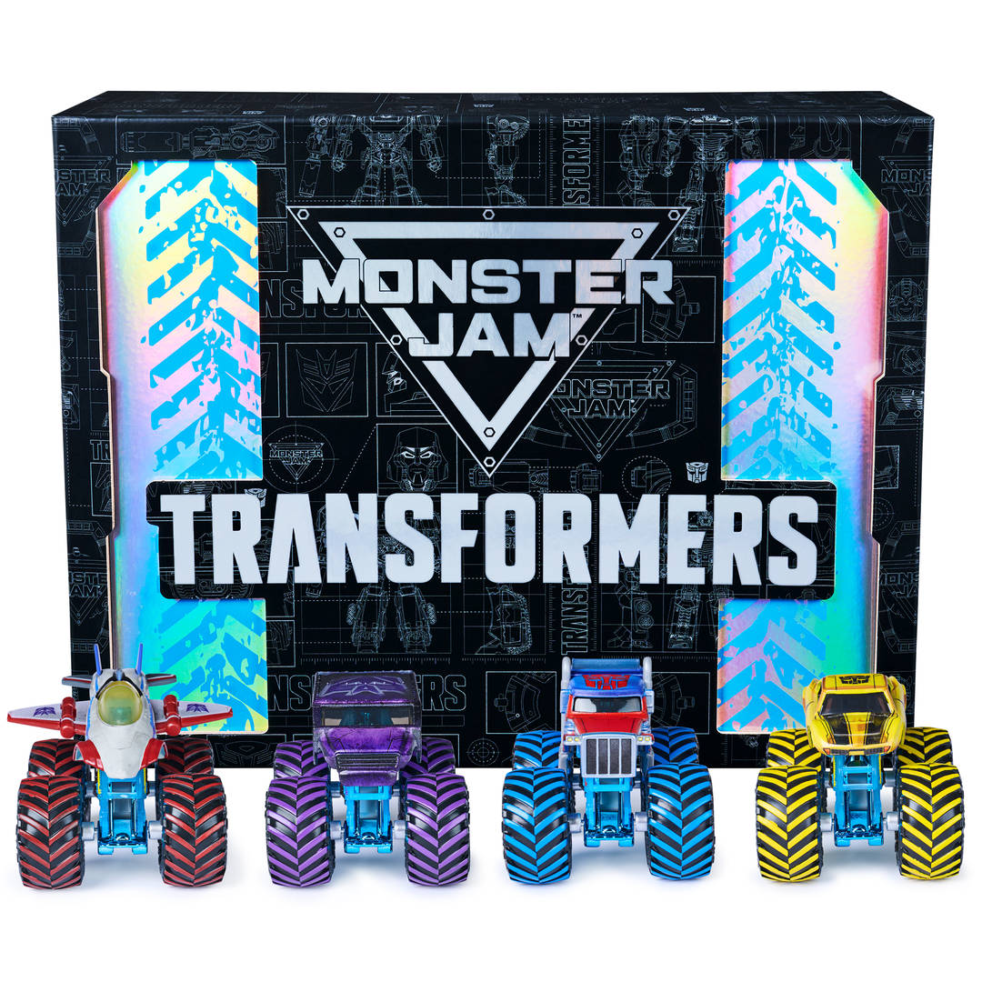 Monster Jam Transformers Monster Trucks Die Cast Vehicle, 1:64 Scale 4-Pack