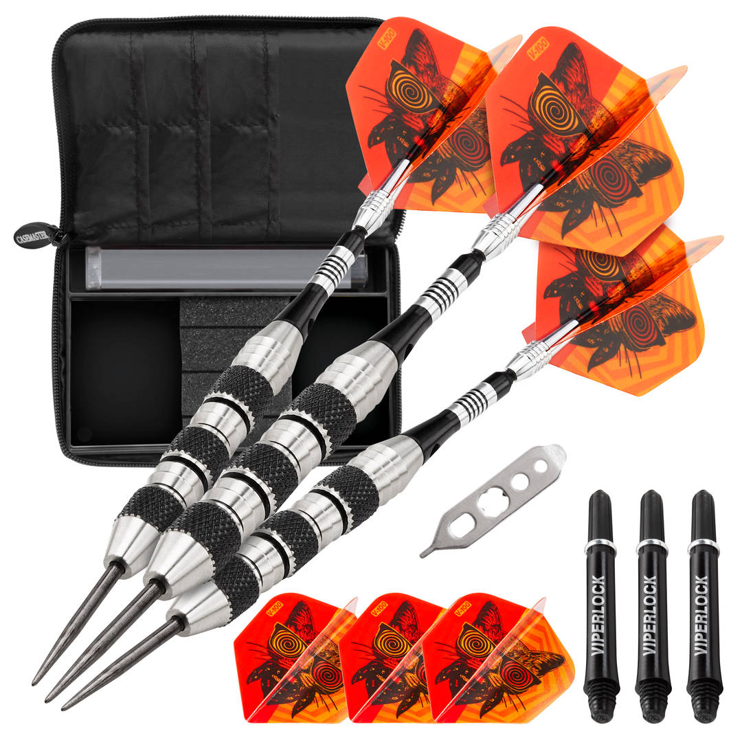 Viper The Freak Steel Tip Darts Knurled and Shark Fin Barrel 22 Grams and Casemaster Select Pink Nylon Dart Case
