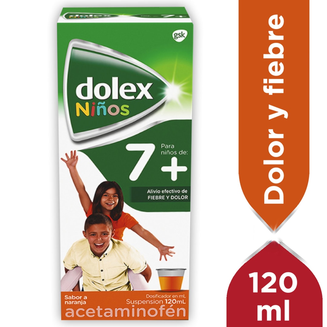 Dolex Niños Acetaminofen Alivio de la fiebre y el dolor Suspensión 7+ 120 ml