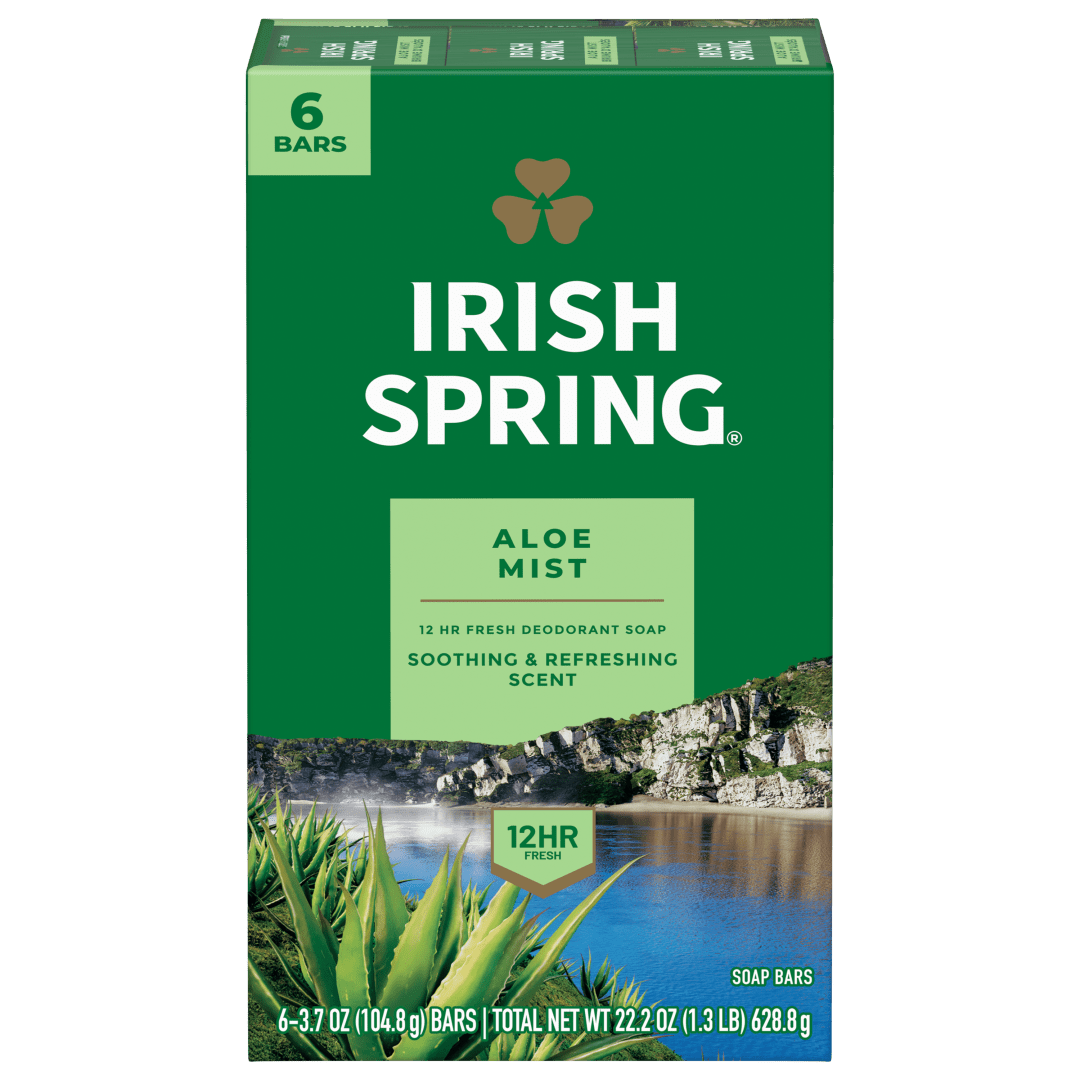 Irish Spring Aloe Mist Deodorant Bar Soap for Men, 12 Hour Fresh Deodorant Soap, 3.7 oz Bar (6 Pack)