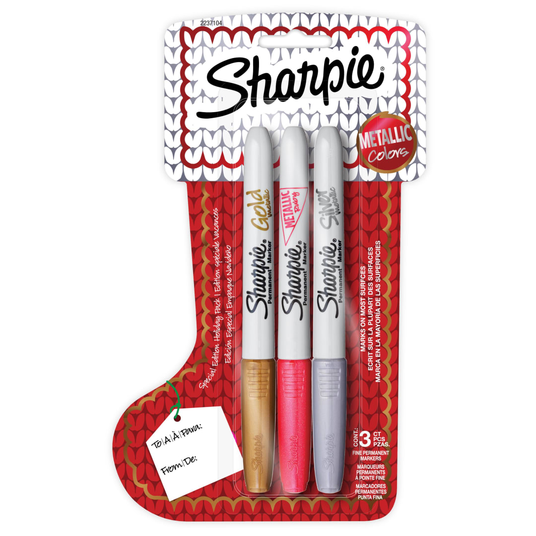 Sharpie Permanent Markers, Metallic Markers, Fine Point, Medium, Assorted, 3 Count