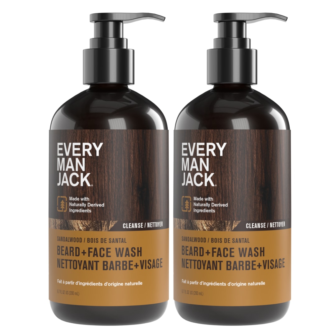 Every Man Jack Beard + Face Wash - Subtle Sandalwood Fragrance - Deep Cleans and Helps Condition and Soften Your Beard and Skin Underneath - Naturally Derived with Aloe and Glycerin- 200 mL twin pack