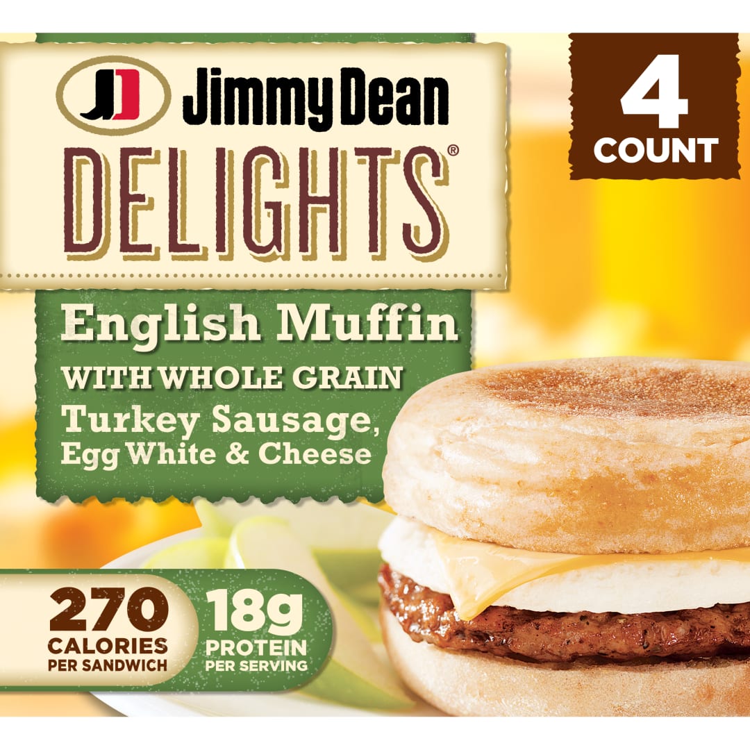 Jimmy Dean Delights English Muffin Breakfast Sandwiches with Turkey Sausage, Egg White, and Cheese, Frozen, 4 Count