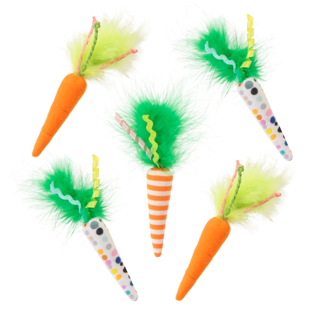 SmartyKat Catnip Carrot Crinkle Plush Carrot Catnip Cat Toys, Assorted, Colors (5 Pack)