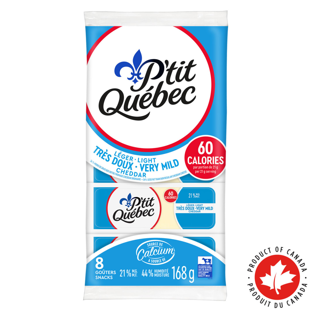 P'tit Québec Light Very Mild Cheddar Cheese Snacks, 8-Pack, 168g