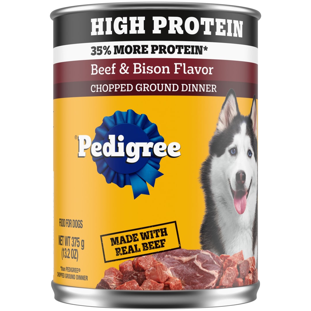 PEDIGREE High Protein Adult Canned Soft Wet Dog Food, Chopped Beef & Bison Flavor, (12) 13.2 oz. Cans