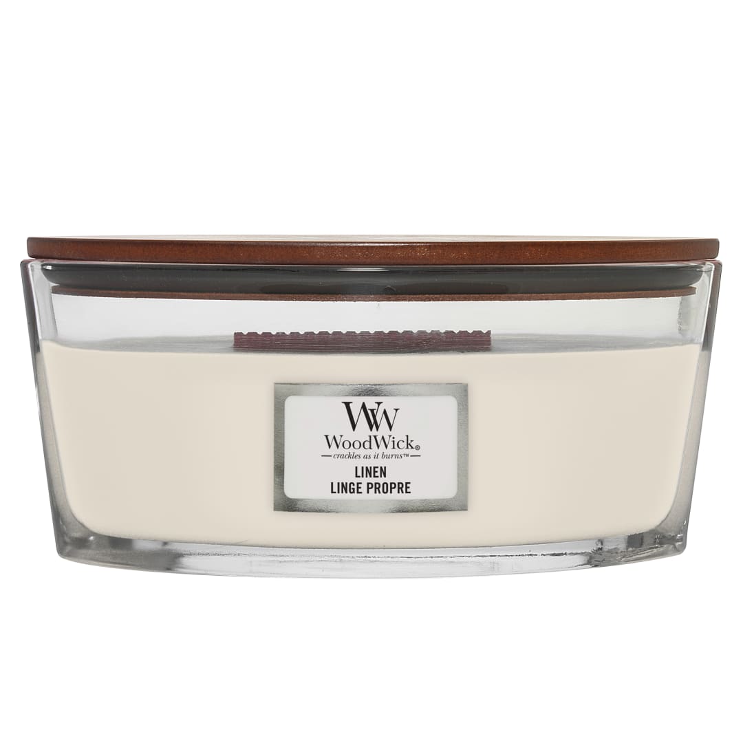 WoodWick vela perfumada en forma de elipse con llama Hearthwick | Lino