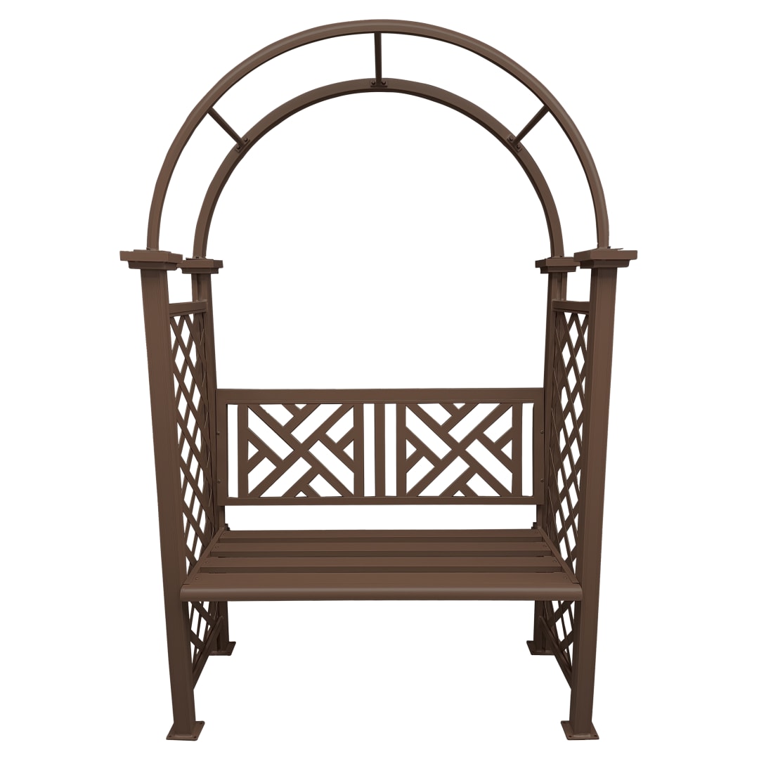 Brown Aluminum Garden Arbor Arch with 2-Seater Bench