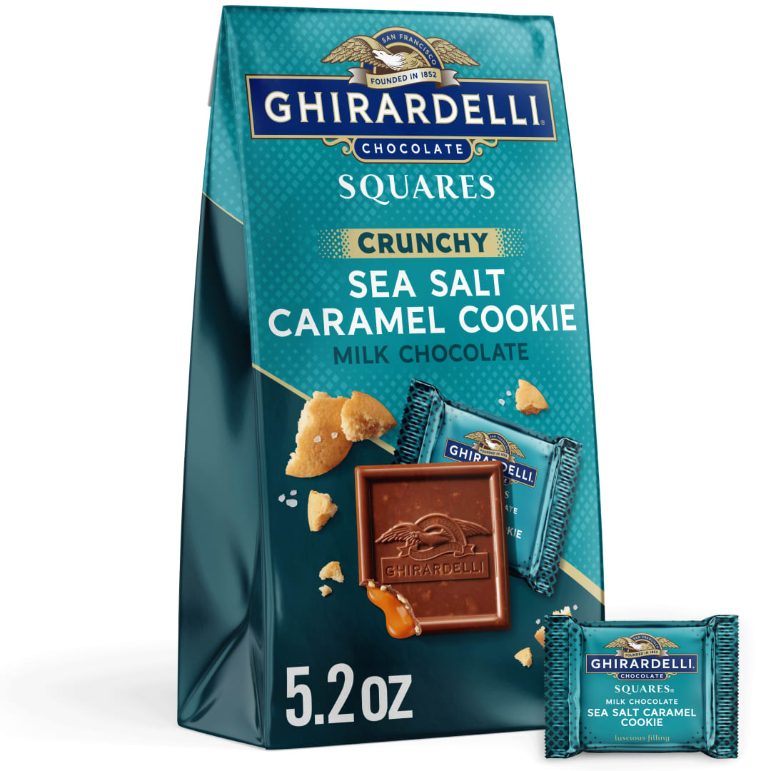 GHIRARDELLI Milk Chocolate Sea Salt Caramel Cookie SQUARES, 5.2 oz Bag