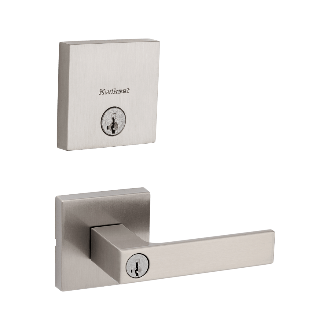 991 Singapore Keyed Entry Lever and Single Cylinder Deadbolt Combo Pack featuring SmartKey Security™ in Satin Nickel