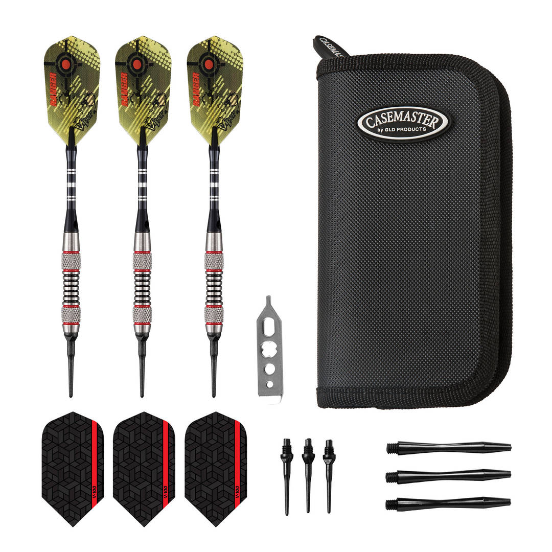 Viper Ranger Tungsten Soft Tip Darts Red Rings 18 Grams and Casemaster Deluxe Black Nylon Dart Case