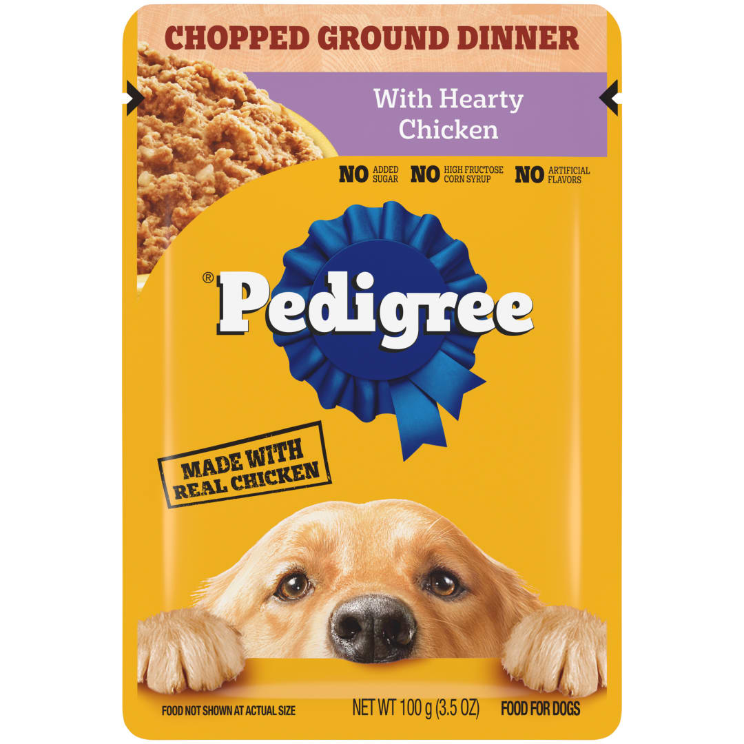 Pedigree Chopped Ground Dinner With Hearty Chicken Adult Soft Wet Dog Food, (16) 3.5 oz Pouches