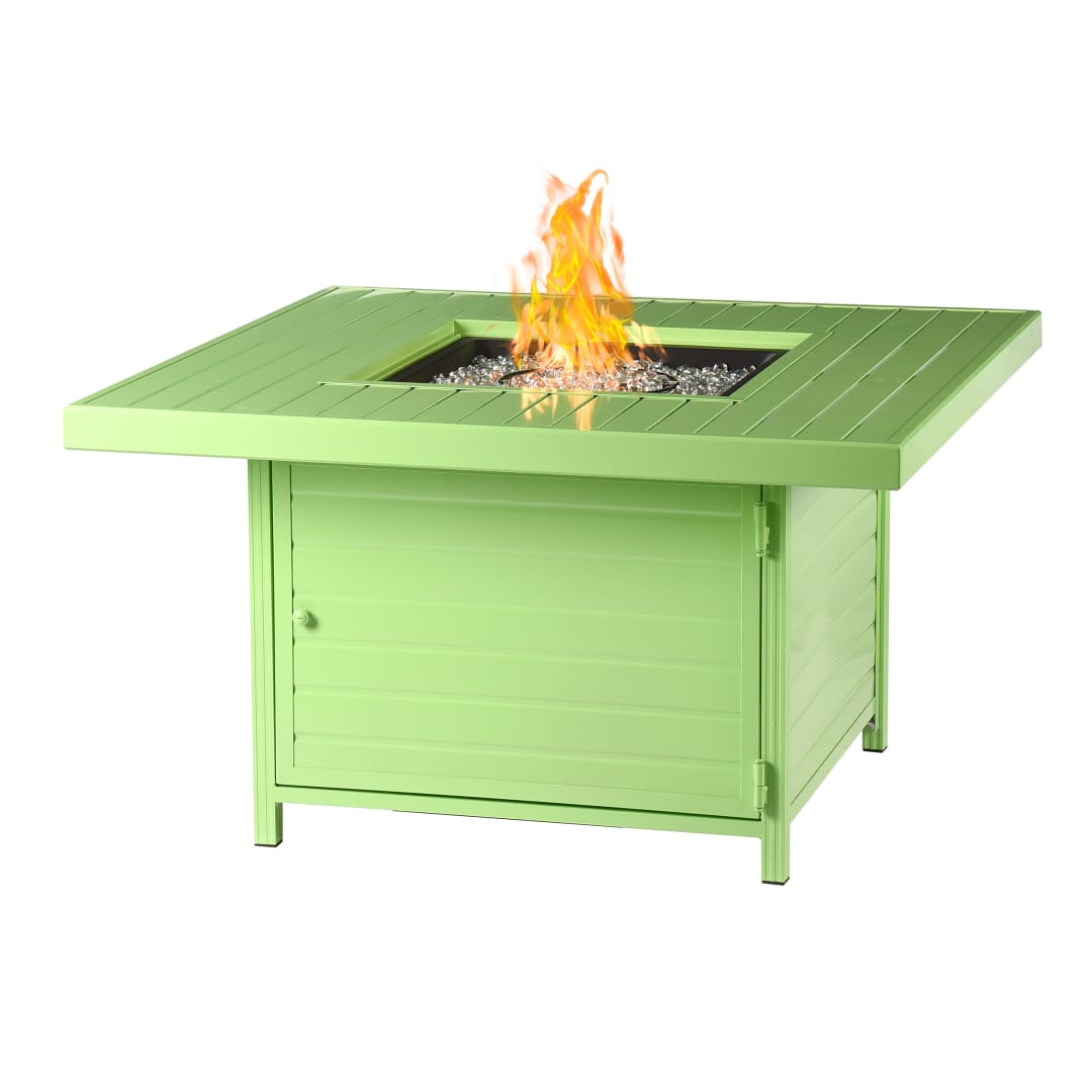 Square 42 in. x 42 in. Aluminum Propane Fire Pit Table with Glass Beads, Two Covers, Lid, 55,000 BTUs in Green Finish