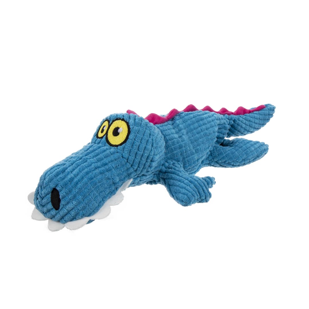 TrustyPup Strong 'N Silent Gator Ultrasonic Squeaky Plush Dog Toy With Chew Guard, Blue, Large
