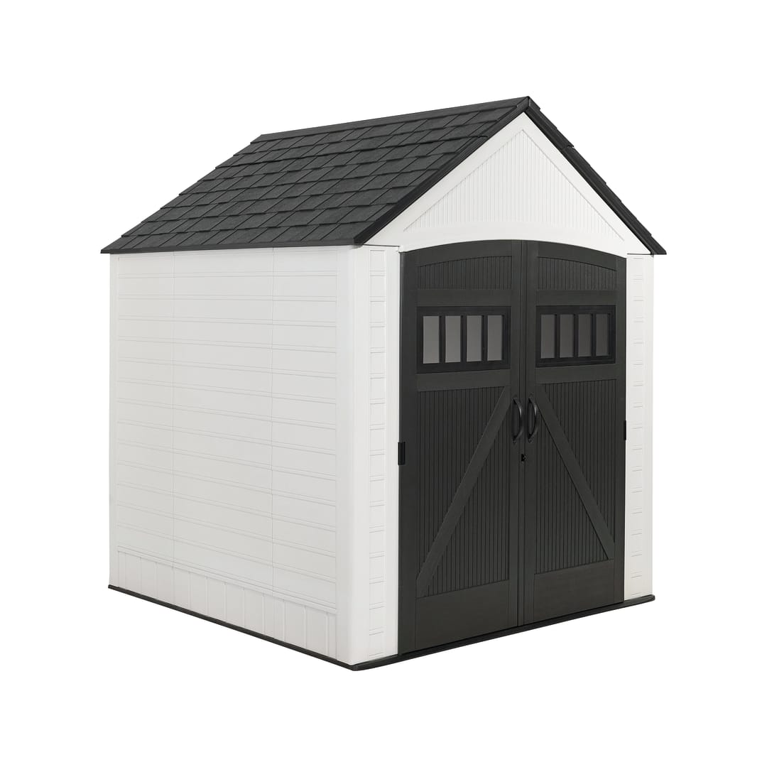 Rubbermaid Roughneck 7'x7' Storage Shed, White/Charcoal
