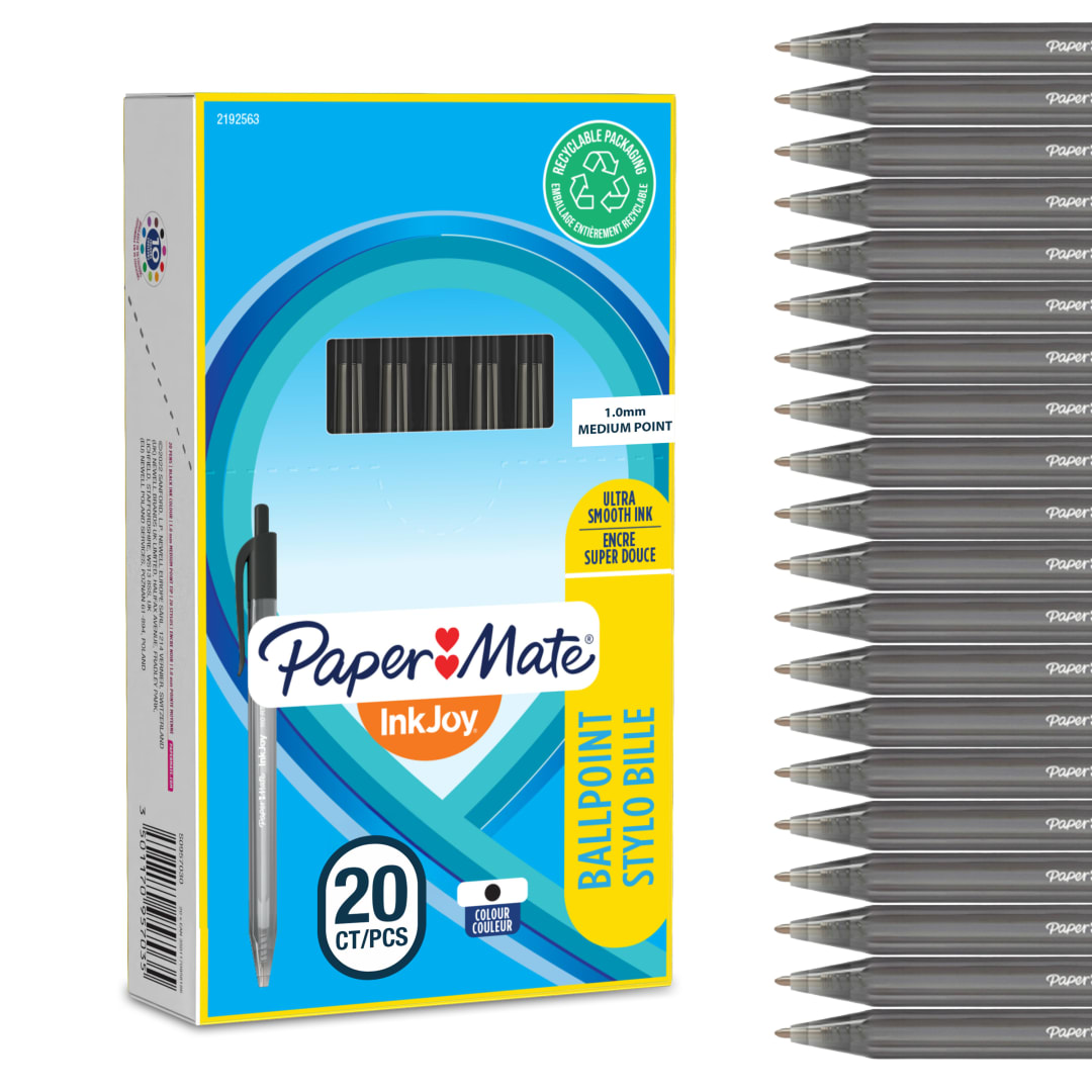 Paper Mate InkJoy 100RT Bolígrafo retráctil | punta media (1,0 mm) | negro | paquete de 20