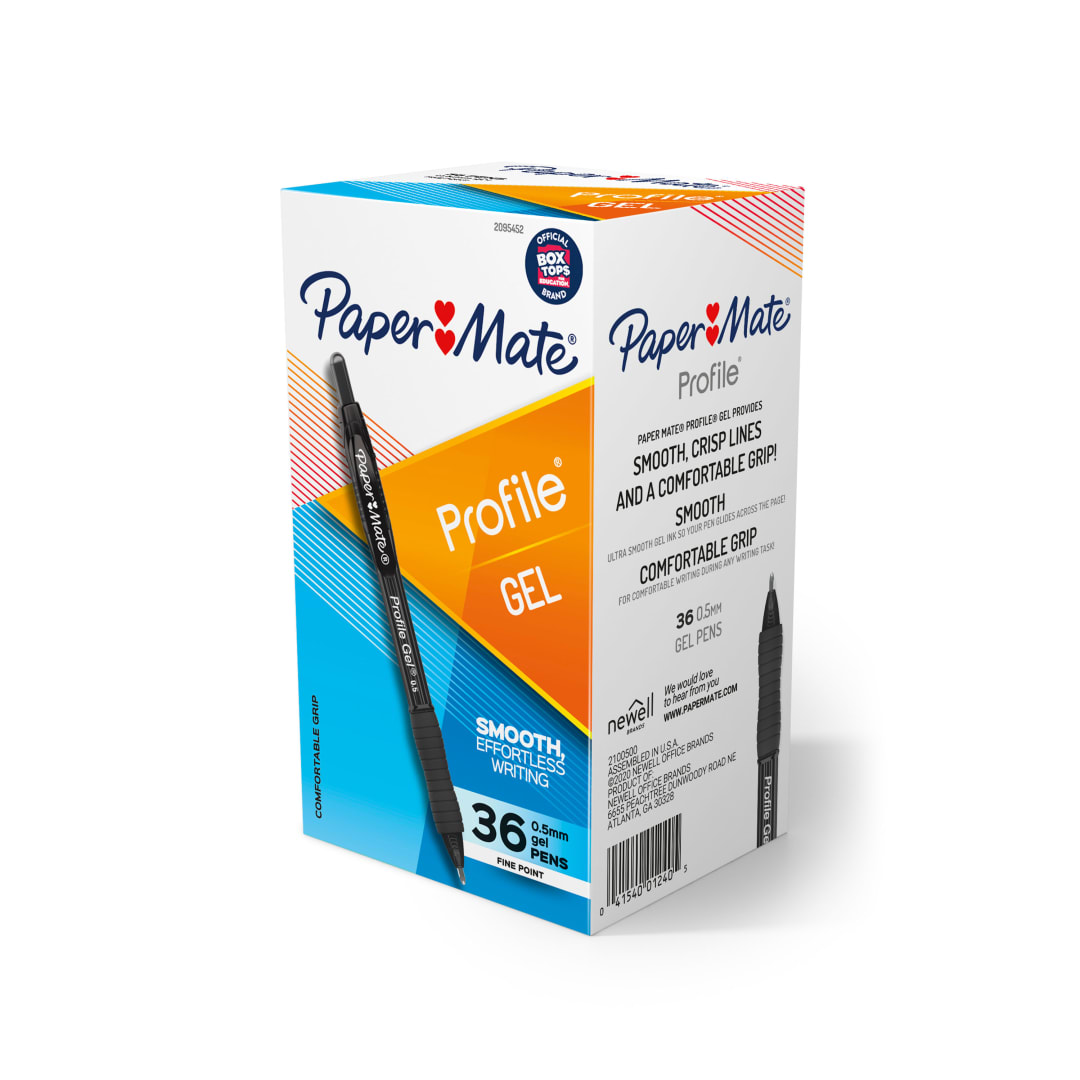 Paper Mate Gel Pen, Profile Retractable Pen, 0.5mm, Black, 36 Count