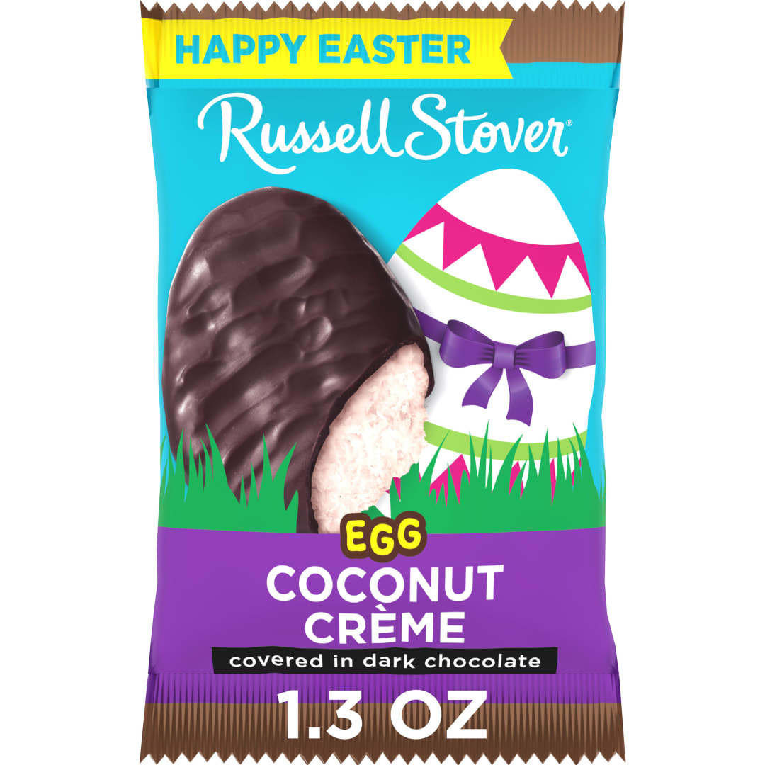 RUSSELL STOVER Easter Coconut Crème Dark Chocolate Candy Easter Egg, 1.3 oz.