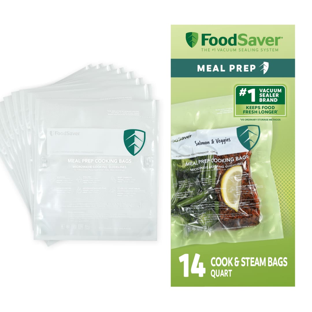FoodSaver Microwavable Meal Prep Bags, 1-Quart (946 ml), 14 Count, BPA-Free Vacuum Seal Bags