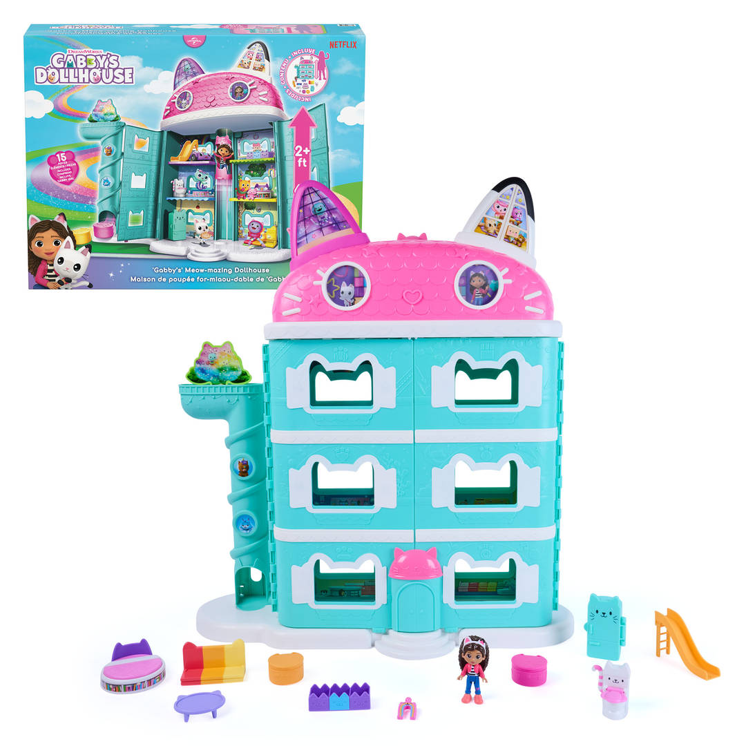 DREAMWORKS GABBY'S DOLLHOUSE Meow-mazing Dollhouse, 2 Feet Tall, 15 Pieces