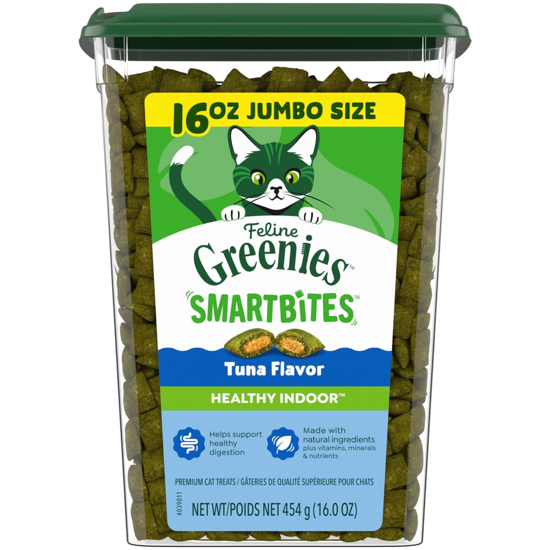 FELINE GREENIES SMARTBITES HEALTHY INDOOR Natural Treats for Cats, Tuna Flavor, 16 oz. Tub