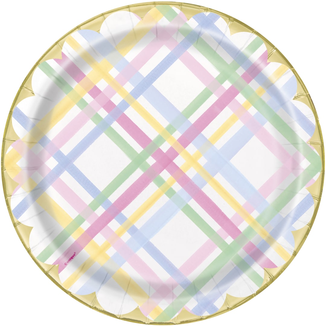 Gingham Easter Round 7" Dessert Plates, 8ct - Foil Stamping