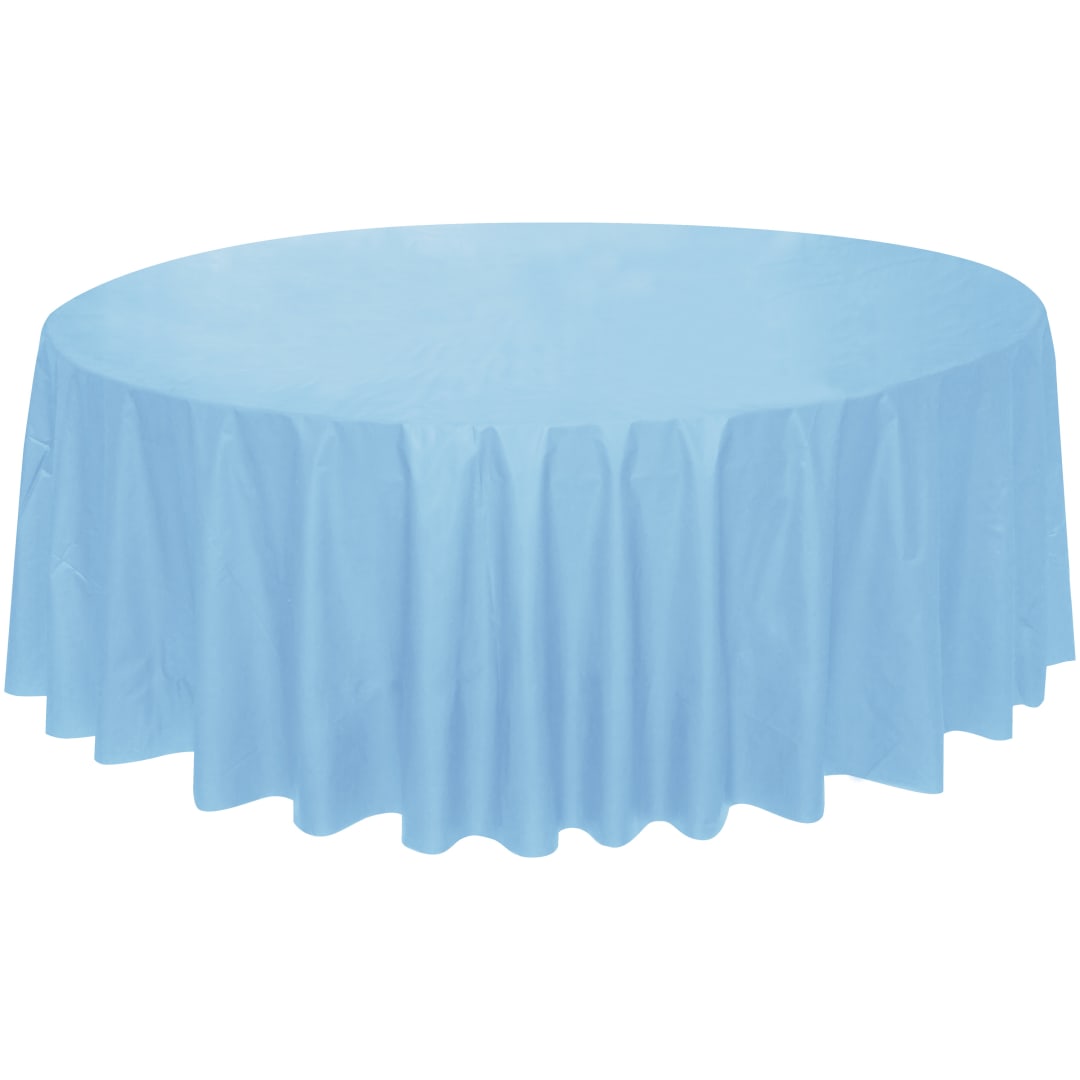 Powder Blue Solid Round Plastic Table Cover, 84"