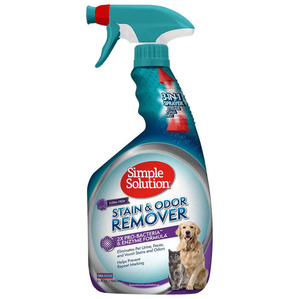Simple Solution Pet Stain and Odor Remover | Enzymatic Cleaner with 2X Pro-Bacteria Cleaning Power | Floral Fresh, 32 Ounces
