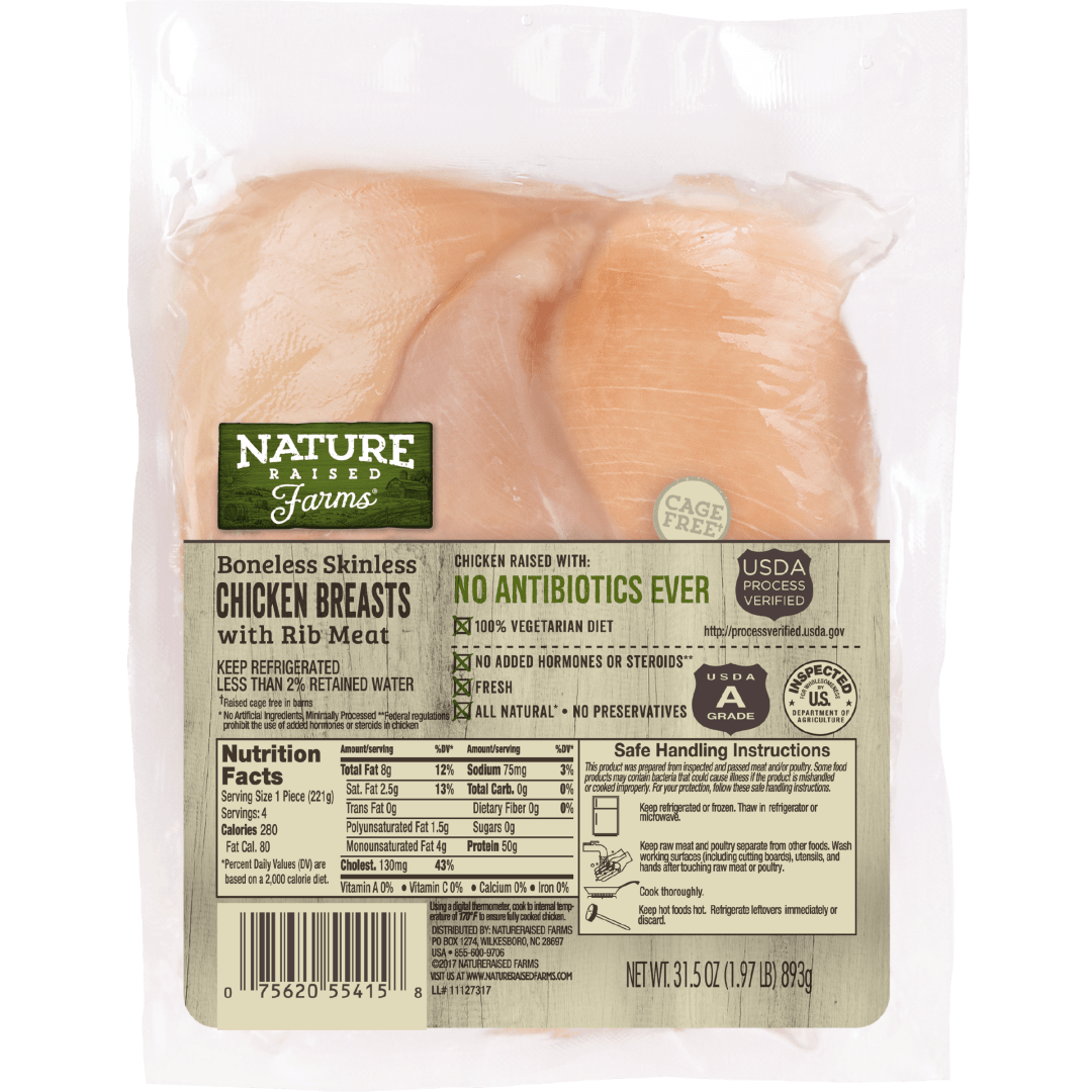 NatureRaised Farms® Boneless Skinless Chicken Breasts with Rib Meat, 1.97 lbs.