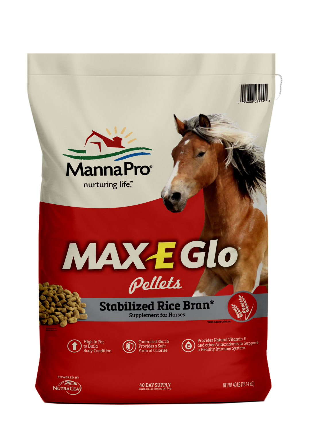 Manna Pro Max-E-Glo Stabilized Rice Bran, Pellet, 40 lb