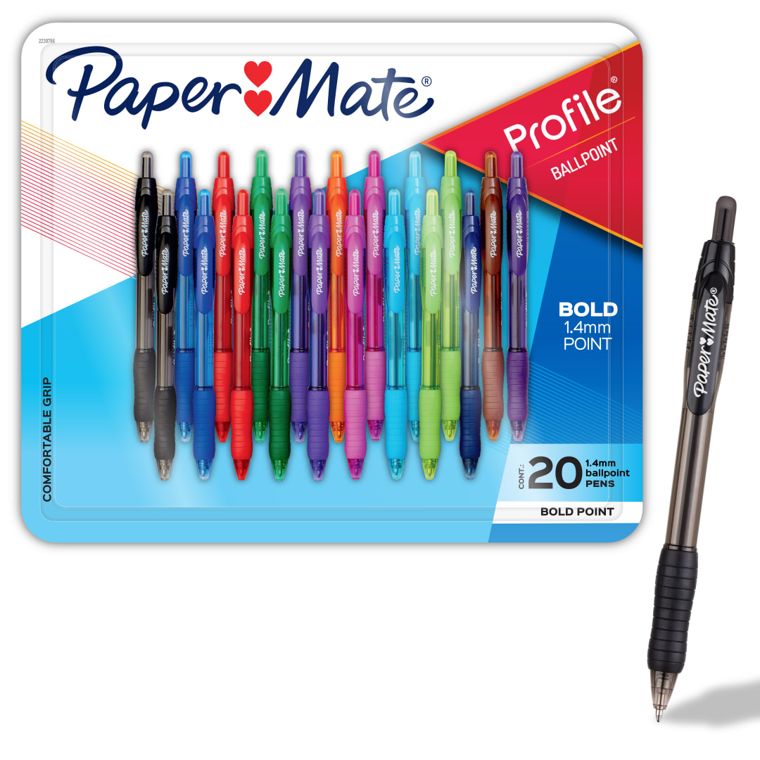Paper Mate Profile Ballpoint Pens, Bold Point (1.4mm), Assorted, 20 Count