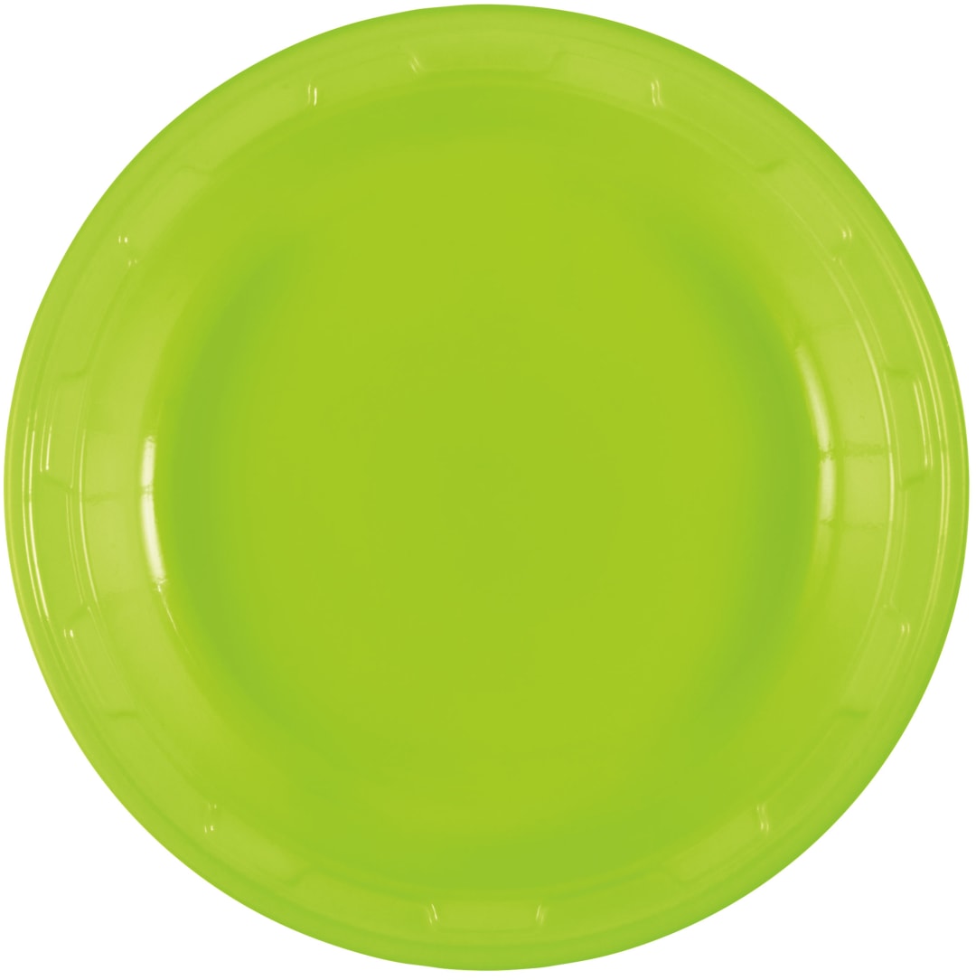 Neon Green Solid Round 7" Plastic Dessert Plates, 50ct