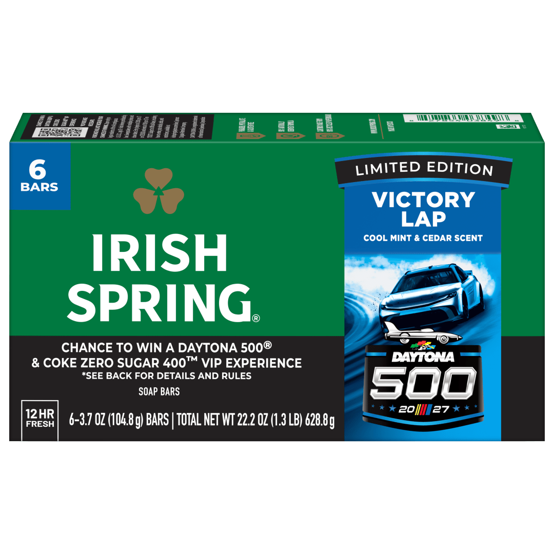 Irish Spring Limited Edition Daytona 500 Victory Lap Bar Soap for Men, Cool Mint & Cedar Scent, 3.7 oz Bars, 6 Pack