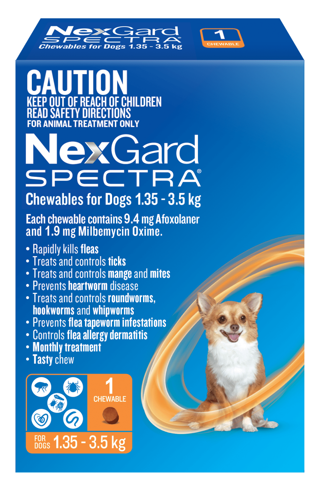 NexGard SPECTRA Chews for Dogs, Orange, Very Small Dog (1.35 - 3.5kg)